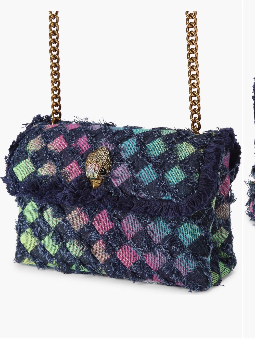 Kurt Geiger Fringed Multi-Tone denim Chain Crossbody Bag - Picture 3 of 11